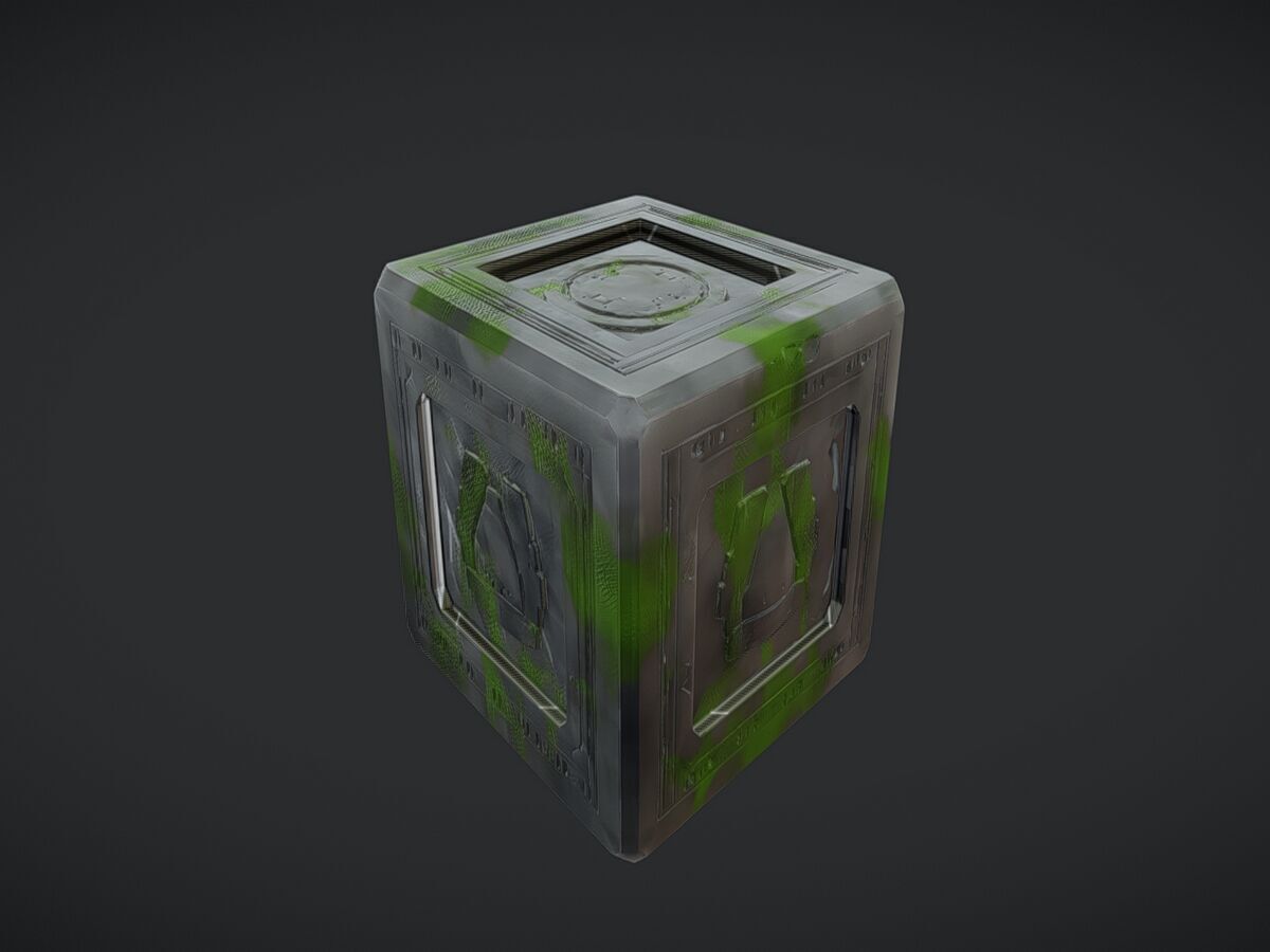Ancient stone cube with runes 3D model_2