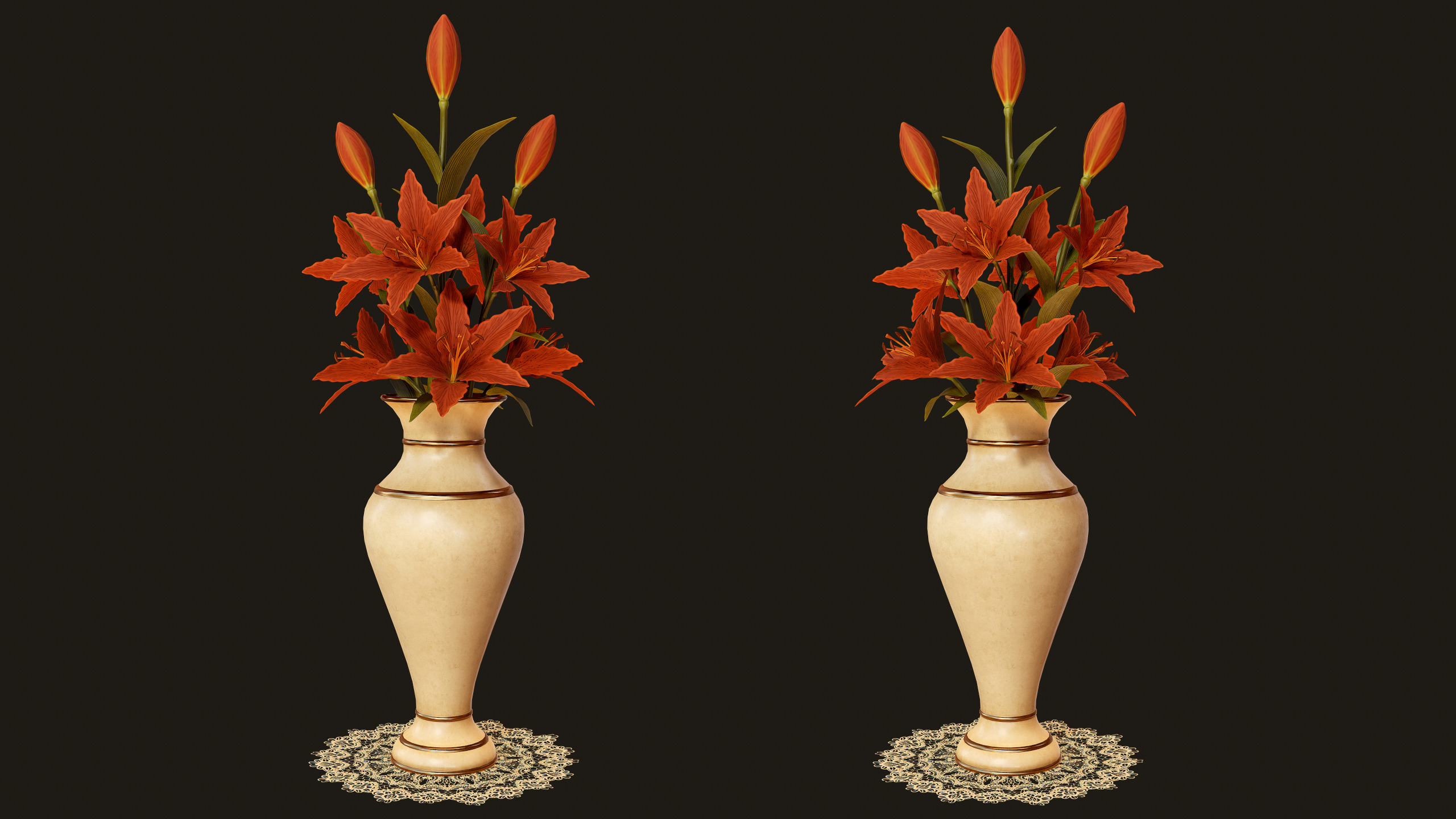 Vase with Red Lilies - PBR Game Ready Low-poly 3D model_4