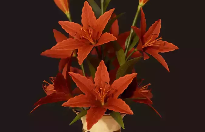 Vase with Red Lilies - PBR Game Ready  Low-poly 3D model