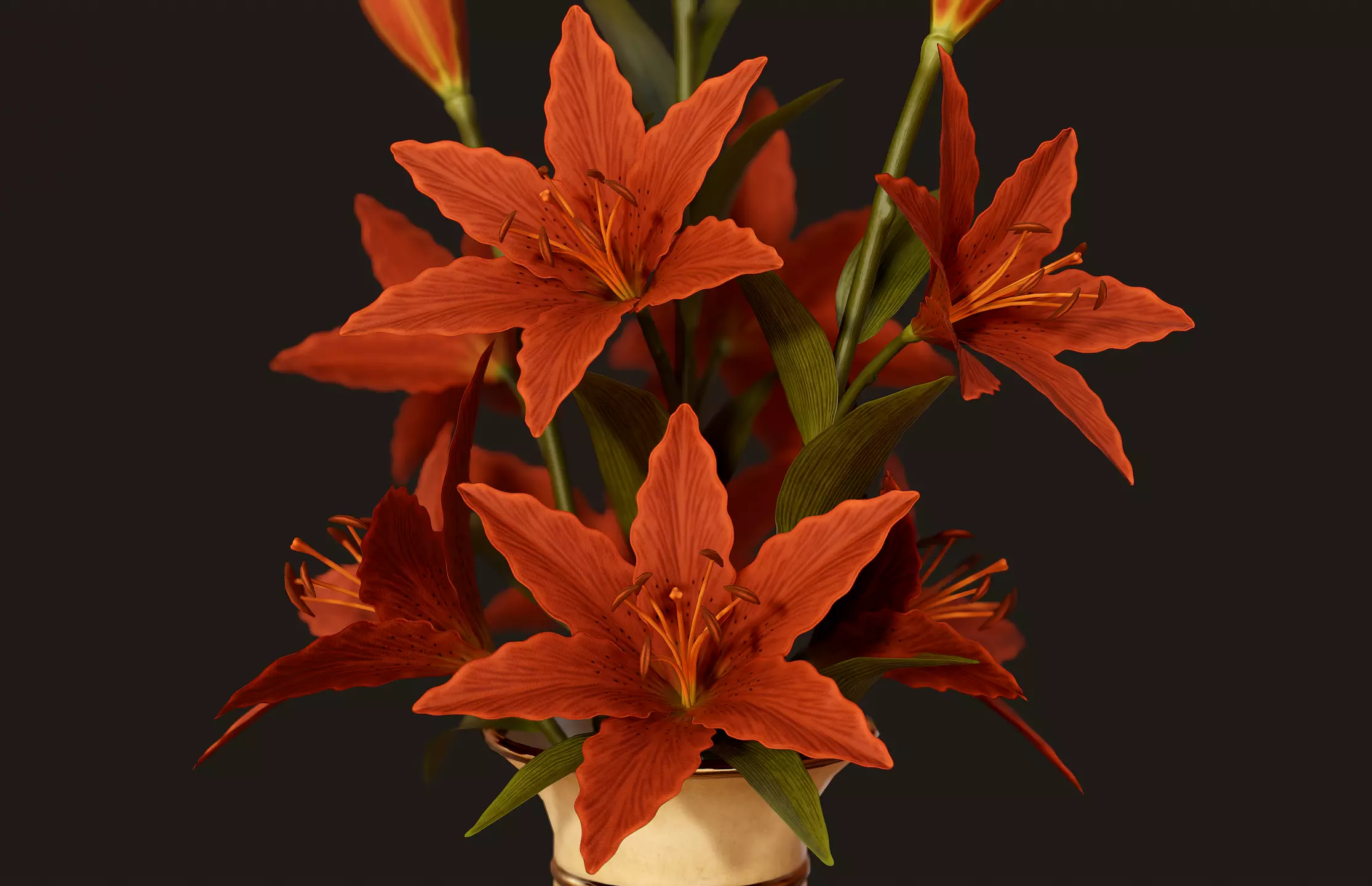 Vase with Red Lilies - PBR Game Ready Low-poly 3D model_0