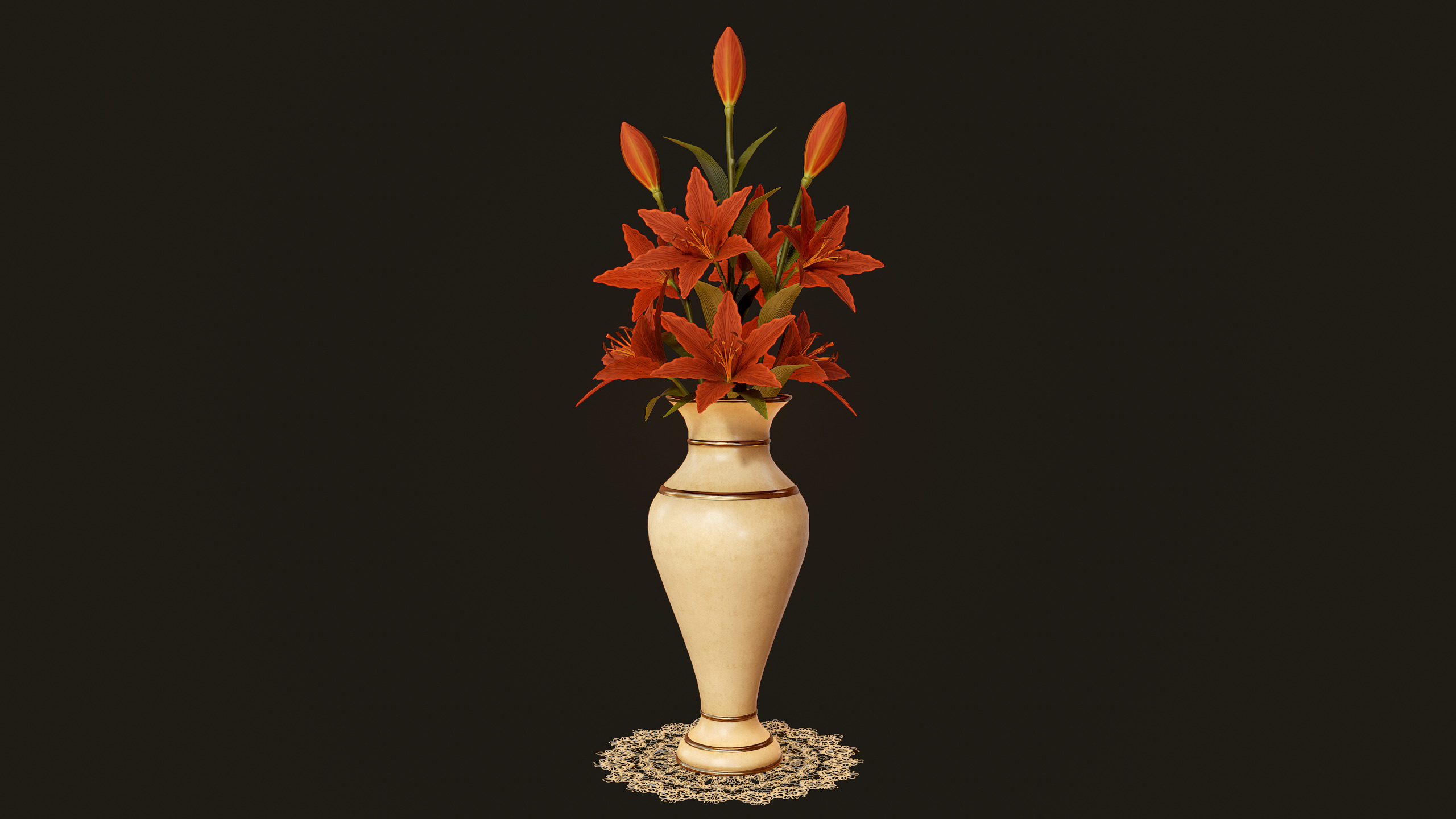 Vase with Red Lilies - PBR Game Ready Low-poly 3D model_2