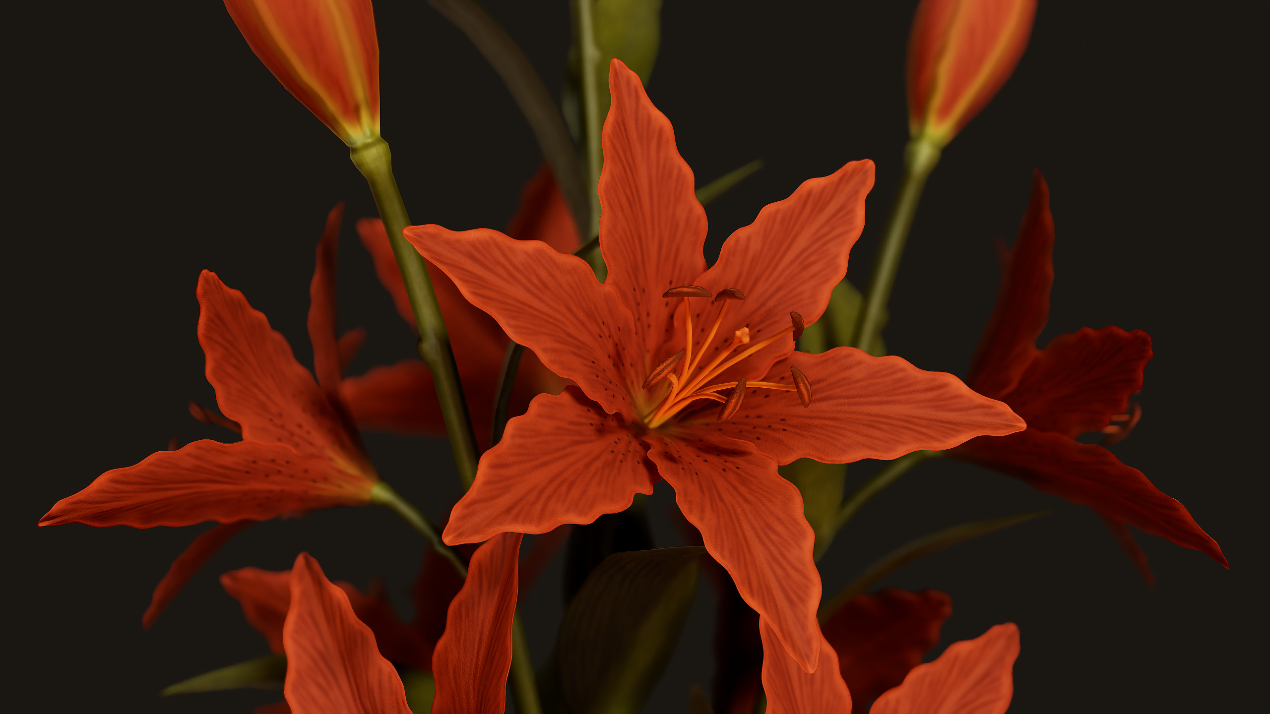 Vase with Red Lilies - PBR Game Ready Low-poly 3D model_3