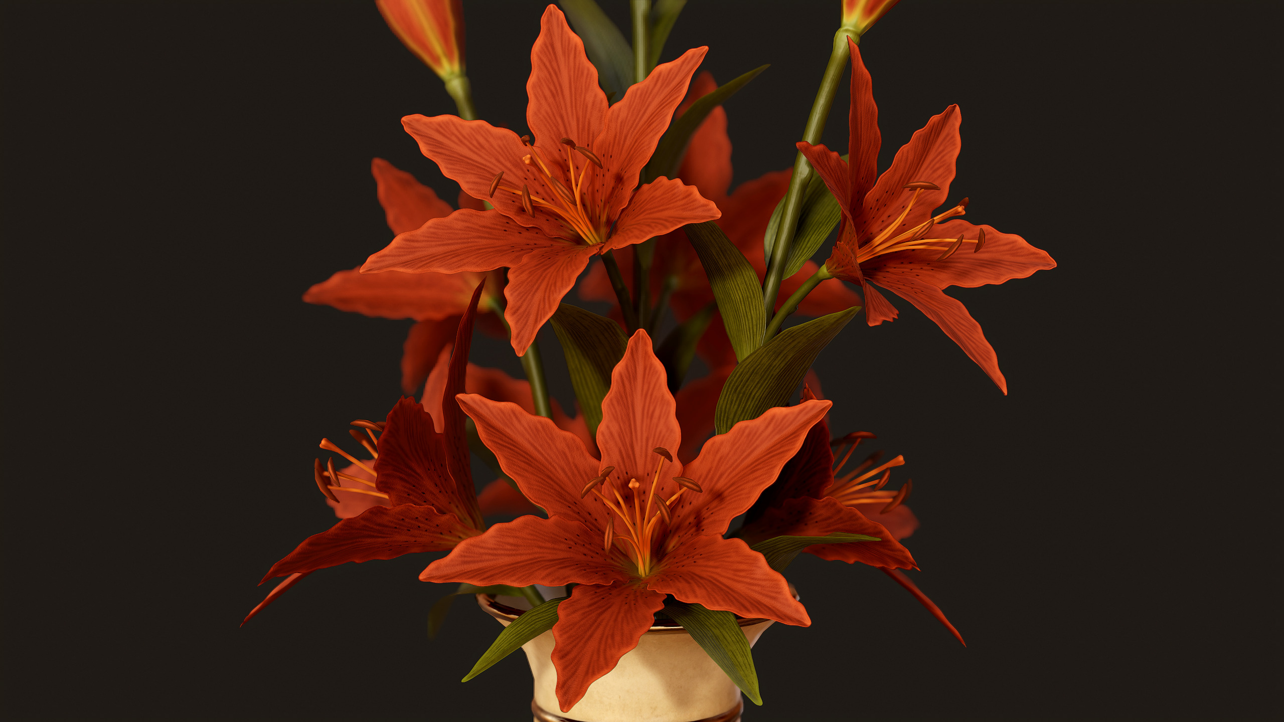 Vase with Red Lilies - PBR Game Ready Low-poly 3D model_1
