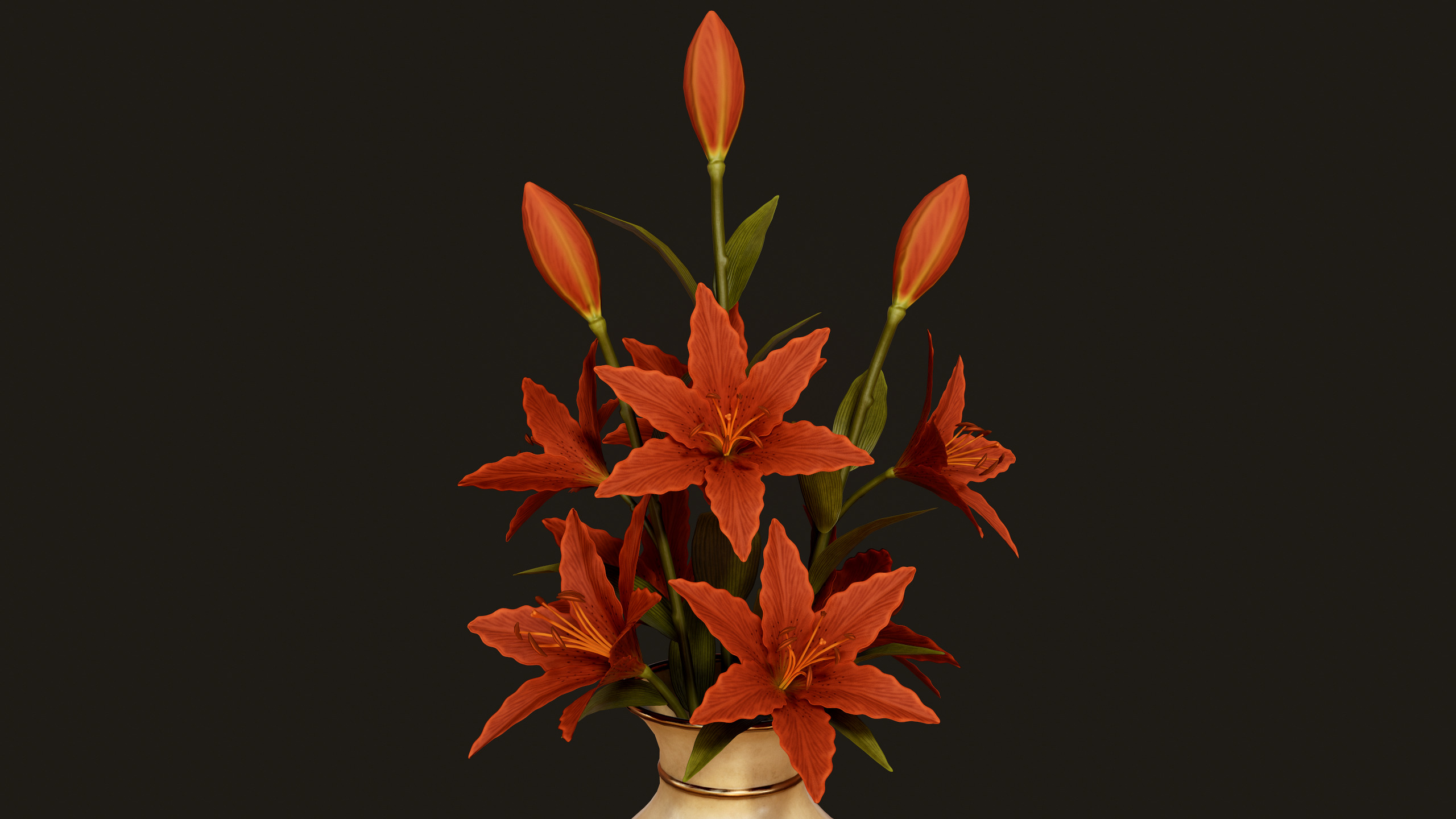 Vase with Red Lilies - PBR Game Ready Low-poly 3D model_5
