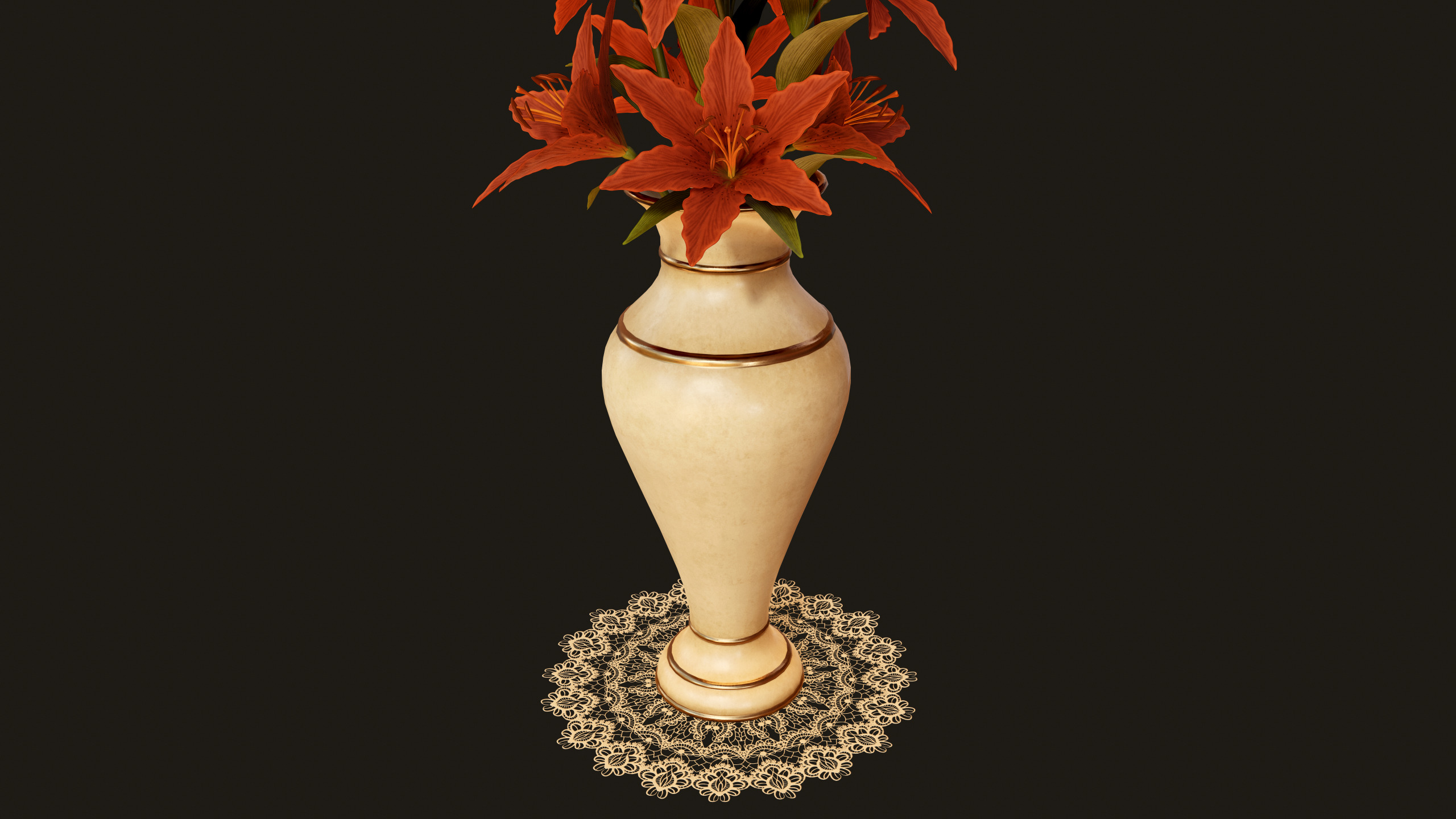 Vase with Red Lilies - PBR Game Ready Low-poly 3D model_6