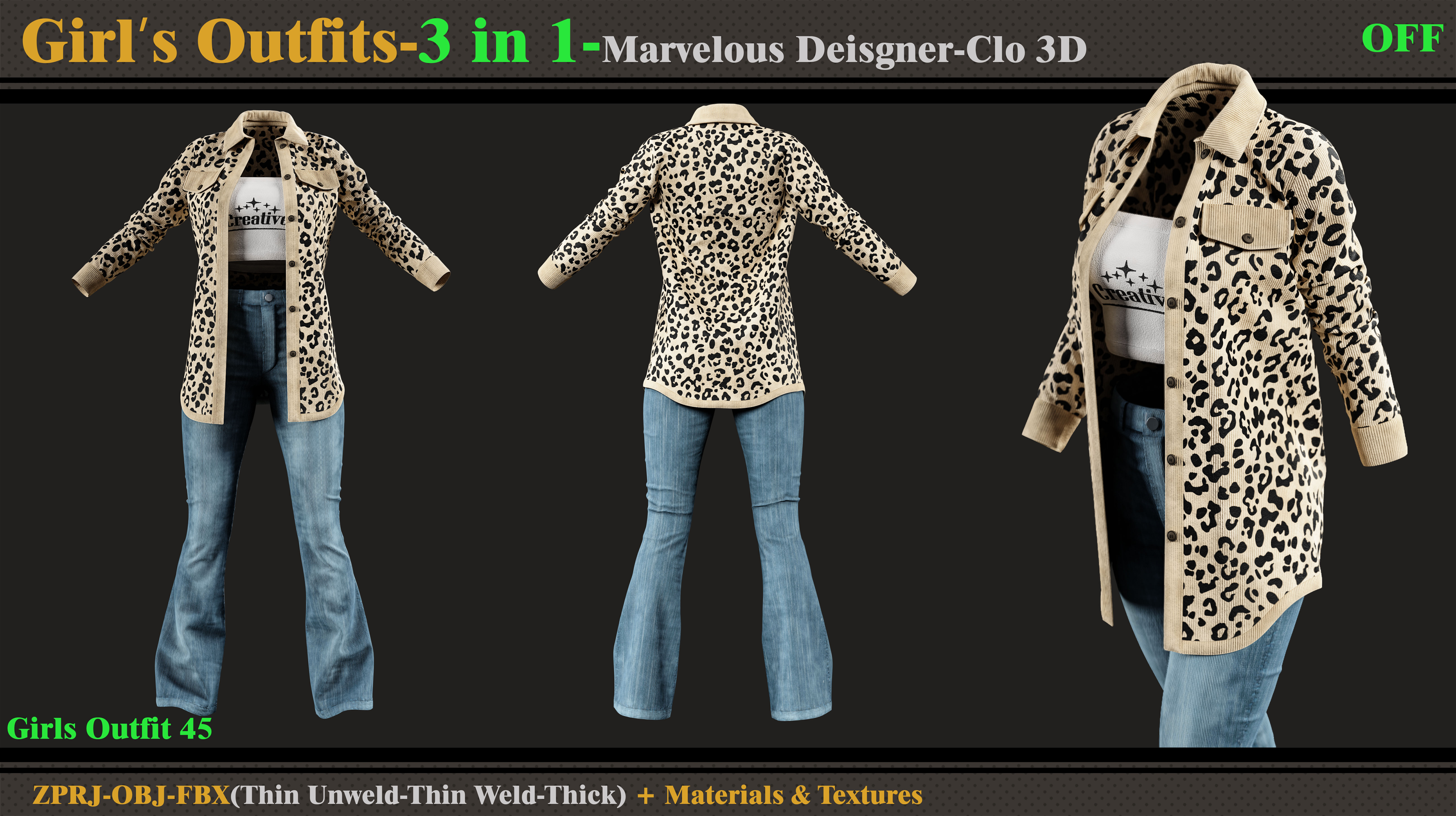 3 in 1 Girls Outfits- MD-Clo3d-OBJ-FBX-ZPRJ-Materials-Textures 3D model_3