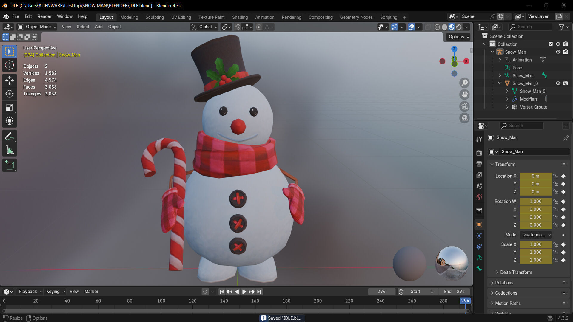 SNOW MAN RIGGED ANIMATED 2 Low-poly 3D model_9