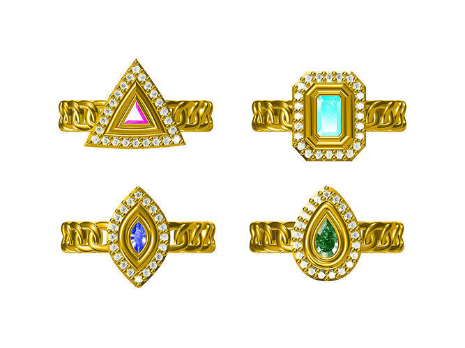 4 models diamond ring Series Fireball Emerald  3D print model