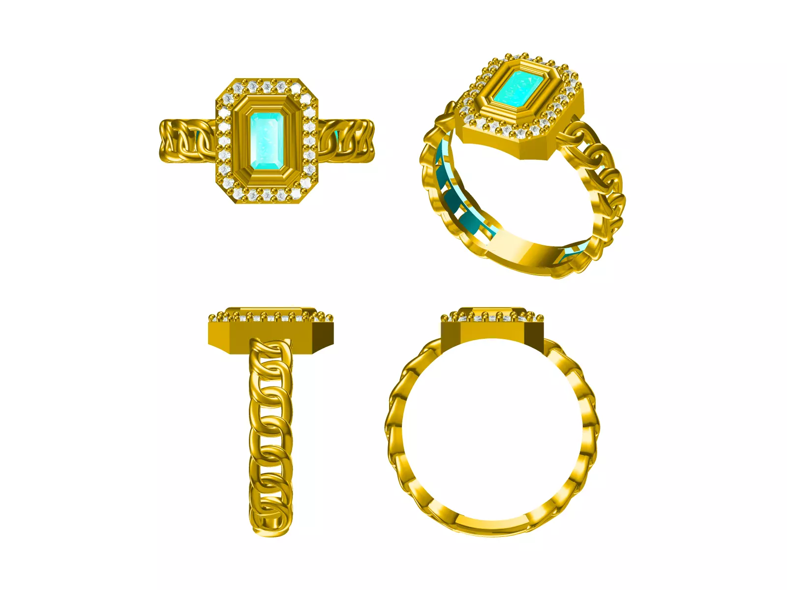 BAGUETTE diamond ring Series Fireball Emerald 3D print model