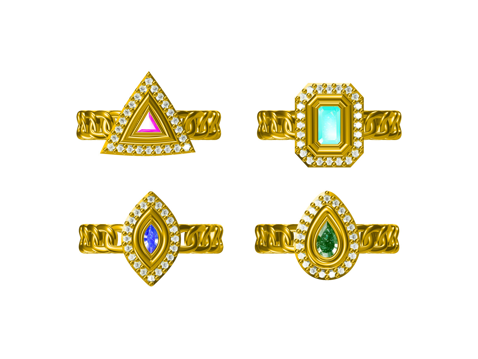 Drop diamond ring Series Fireball Emerald 3D print model_11