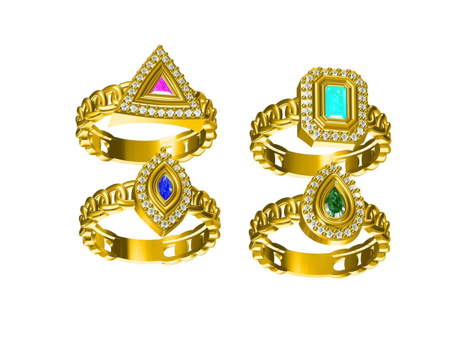 Drop diamond ring Series Fireball Emerald 3D print model_12