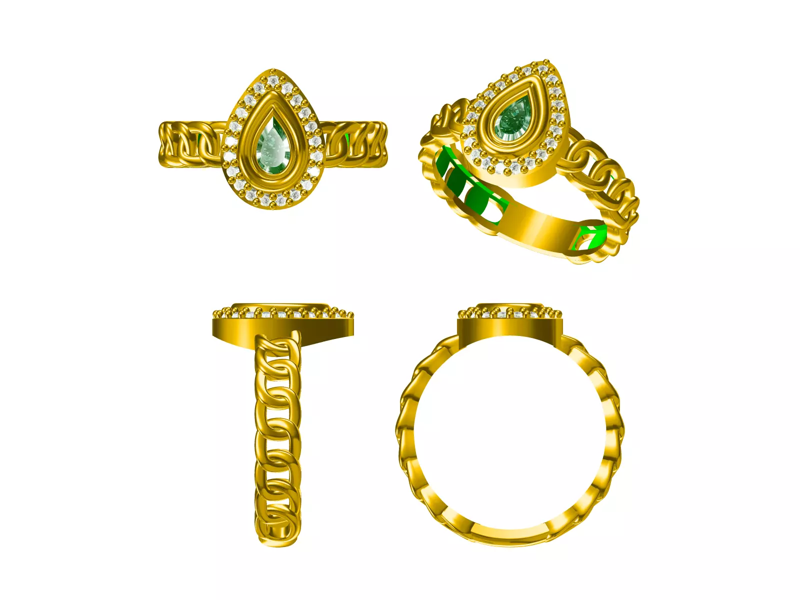Drop diamond ring Series Fireball Emerald 3D print model_0