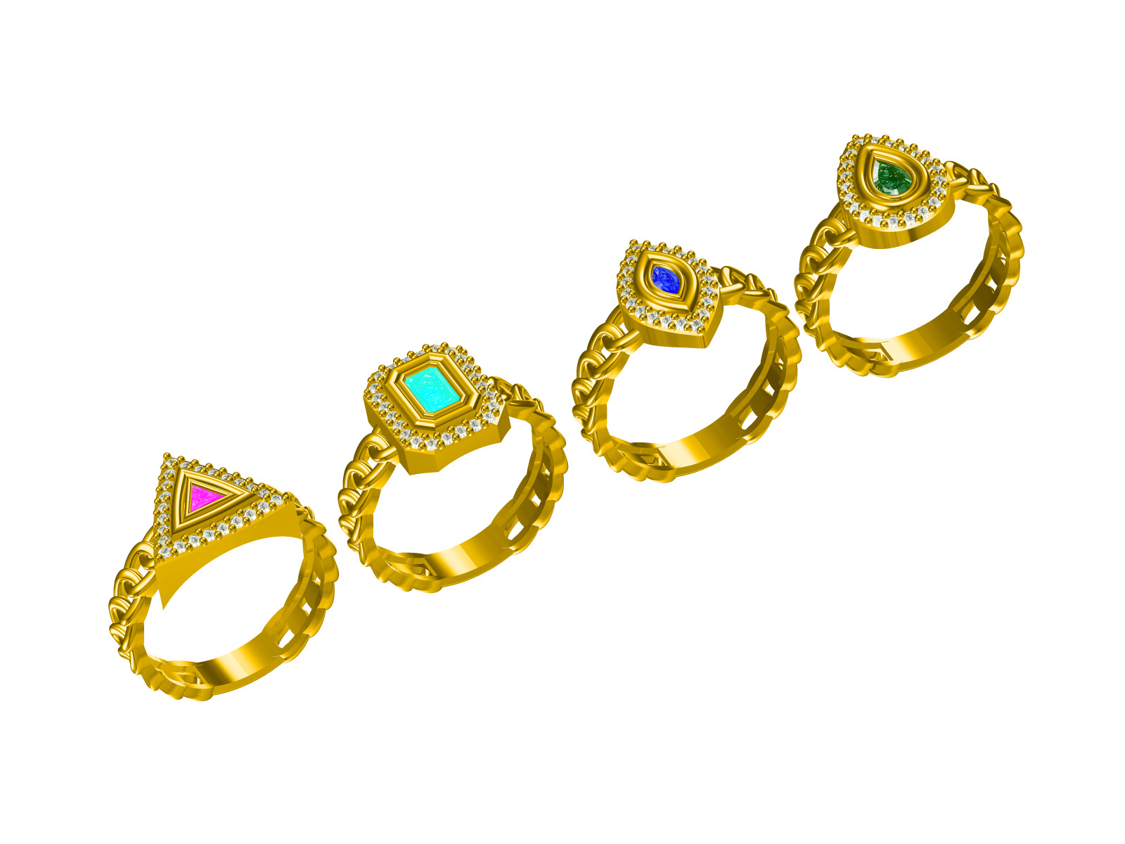 Drop diamond ring Series Fireball Emerald 3D print model_10