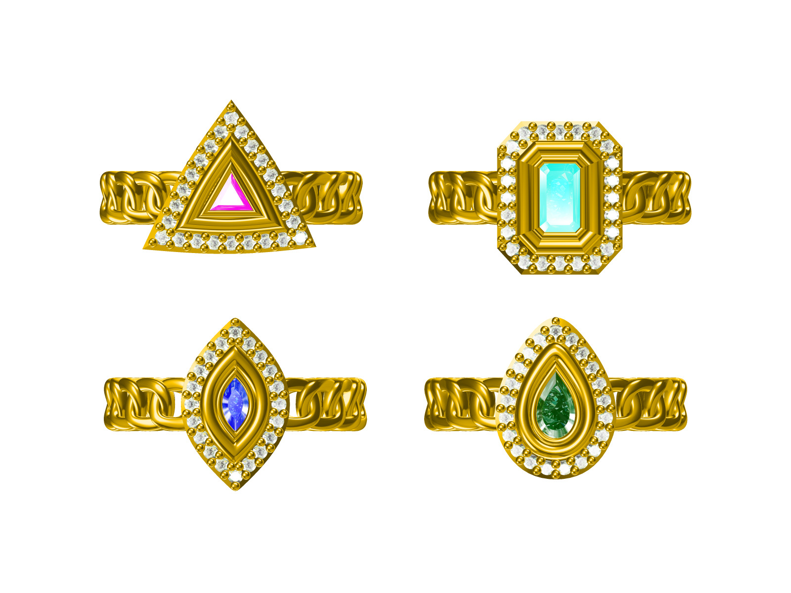 Drop diamond ring Series Fireball Emerald 3D print model_13