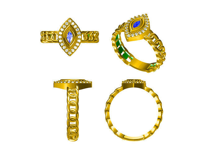 Marquise diamond ring Series Fireball Emerald 3D print model