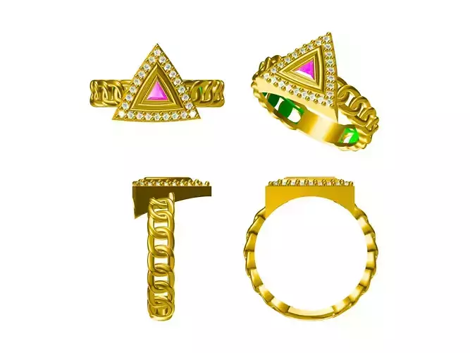 Triangle diamond ring Series Fireball Emerald