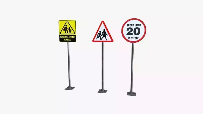 School Road Sign Boards 3D model