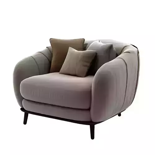 Modern Circular Beige Arm Chair with Pillows