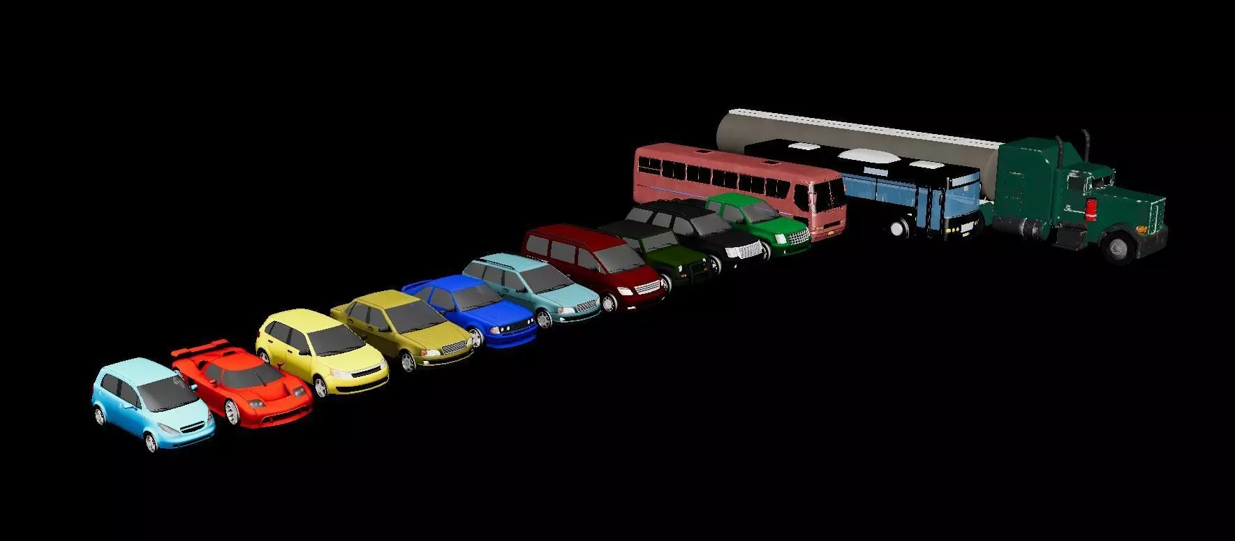 3D model Car Pack Includes Bus and Truck Game Ready VR / AR / low-poly ...