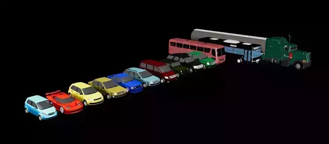 Car Pack Includes Bus and Truck  Game Ready