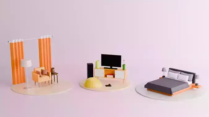 Stylish Home Interior 3D Pack for Visual Excellence Free low-poly 3D model