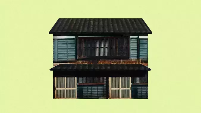 Two Floor old Japanease House Low-poly 3D model