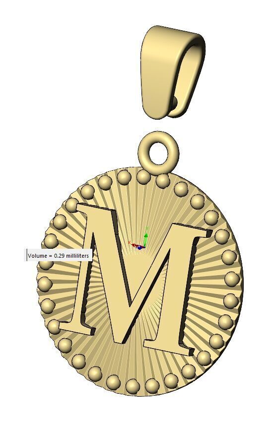M letter initial faceted sunrays beaded coin pendant charm 3D print model_12