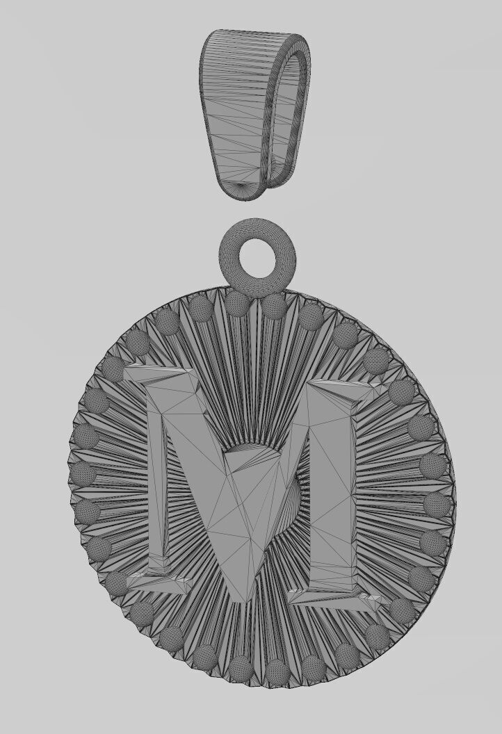 M letter initial faceted sunrays beaded coin pendant charm 3D print model_13