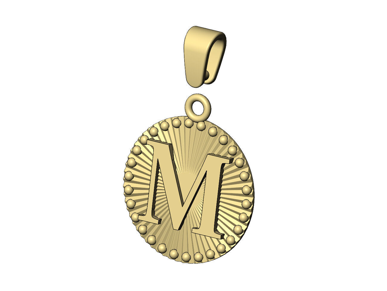 M letter initial faceted sunrays beaded coin pendant charm 3D print model_5