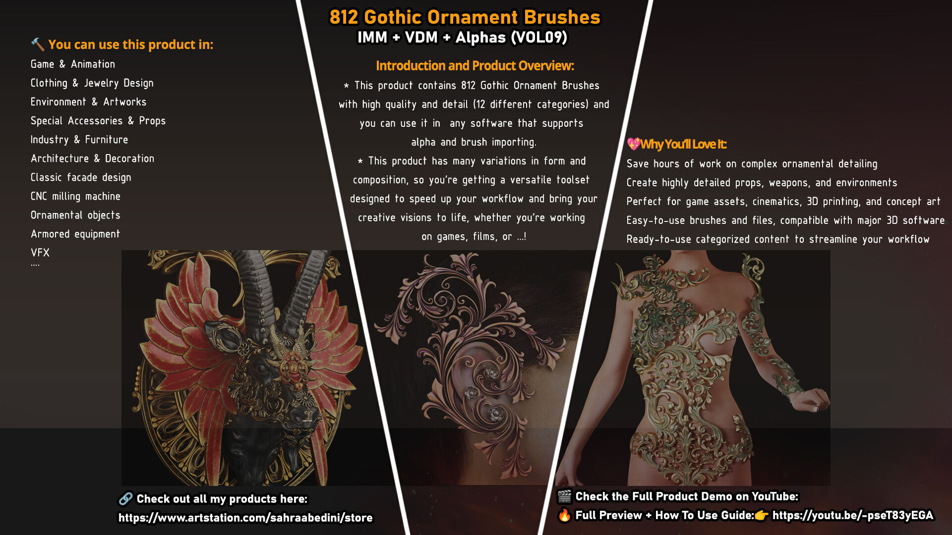 812 Brushes-Architectural Kitbash-Gothic- Imm-Vdm-Alphas Low-poly 3D model_3