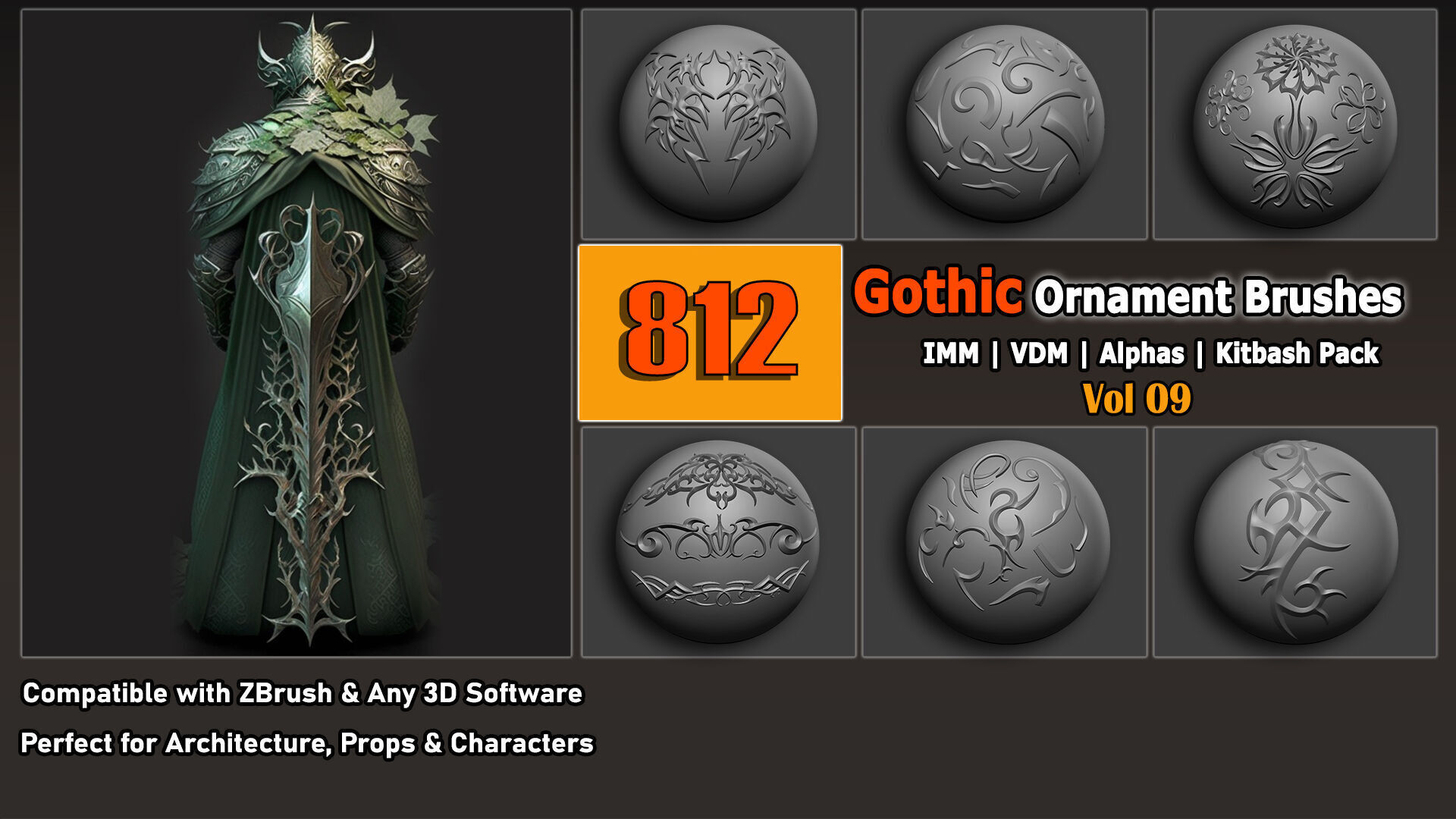 812 Brushes-Architectural Kitbash-Gothic- Imm-Vdm-Alphas Low-poly 3D model_10