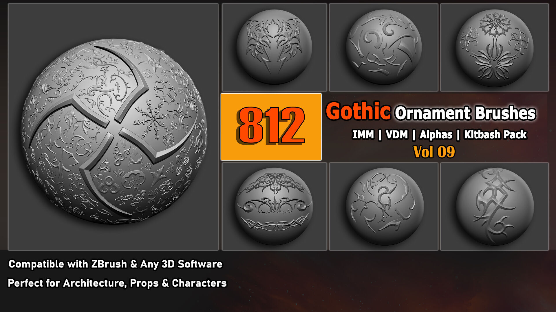 812 Brushes-Architectural Kitbash-Gothic- Imm-Vdm-Alphas Low-poly 3D model_9