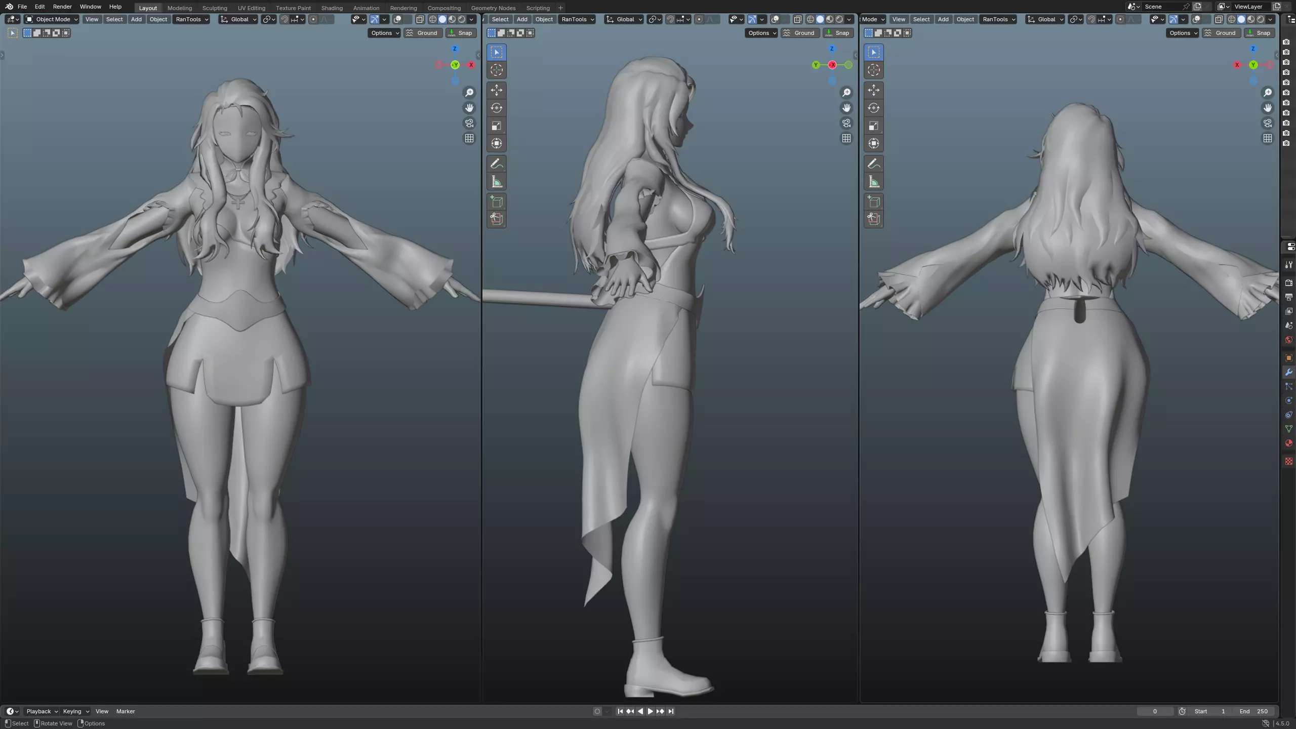 Anime girl  Low-poly 3D model_3