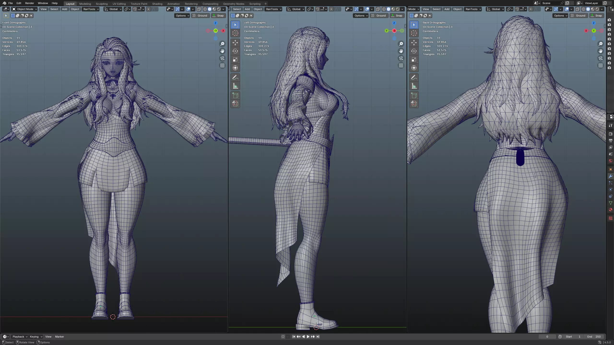 Anime girl  Low-poly 3D model_4