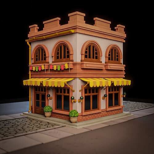 LOWPOLY CITY BUILDING STYLIZE 1 Low-poly 3D model 3