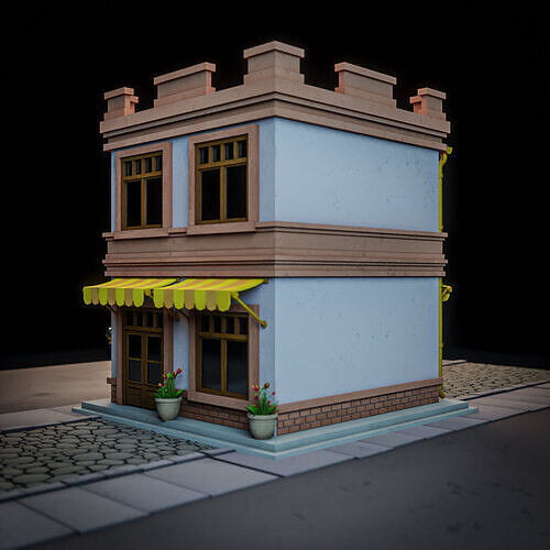 LOWPOLY CITY BUILDING STYLIZE 1 Low-poly 3D model 7