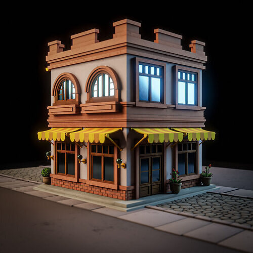 LOWPOLY CITY BUILDING STYLIZE 1 Low-poly 3D model 5