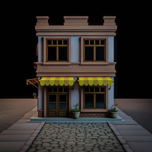 LOWPOLY CITY BUILDING STYLIZE 1 Low-poly 3D model 6