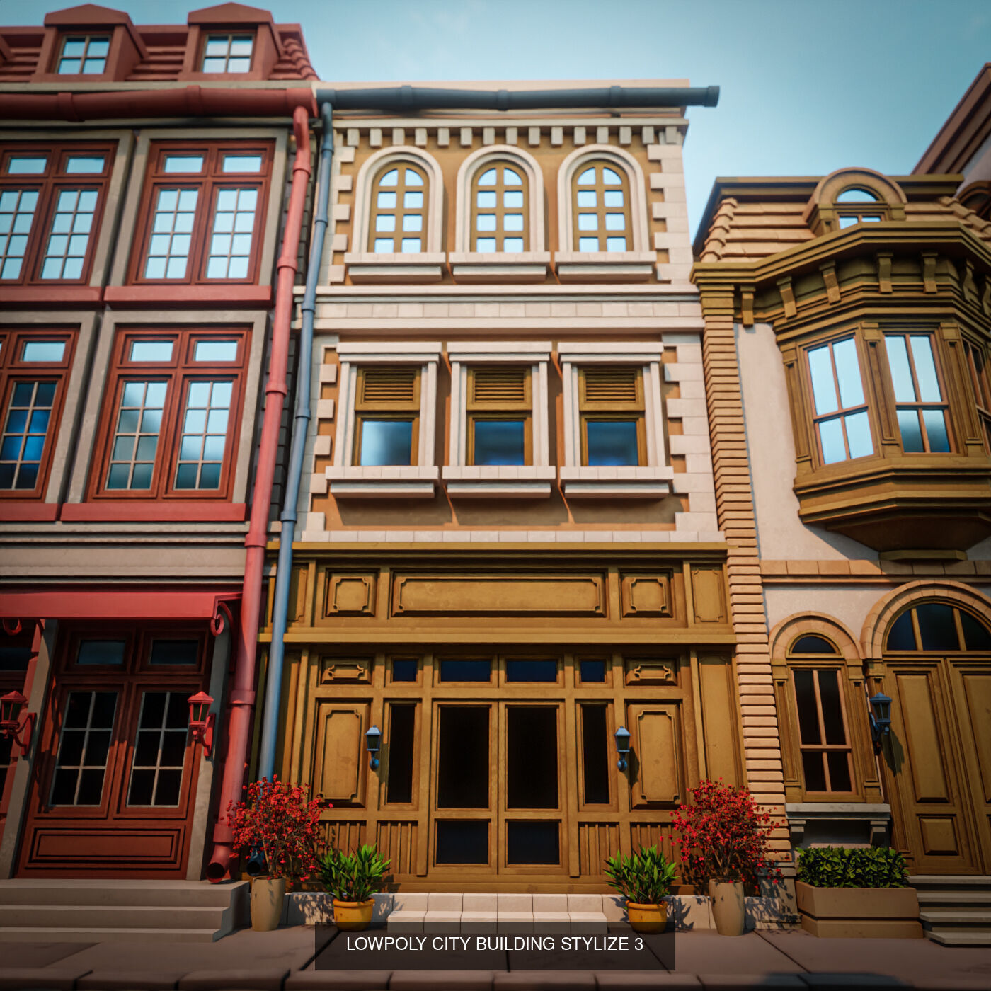 LOWPOLY CITY BUILDING STYLIZE PACK 8 BUILDING 3D Model Collection_7