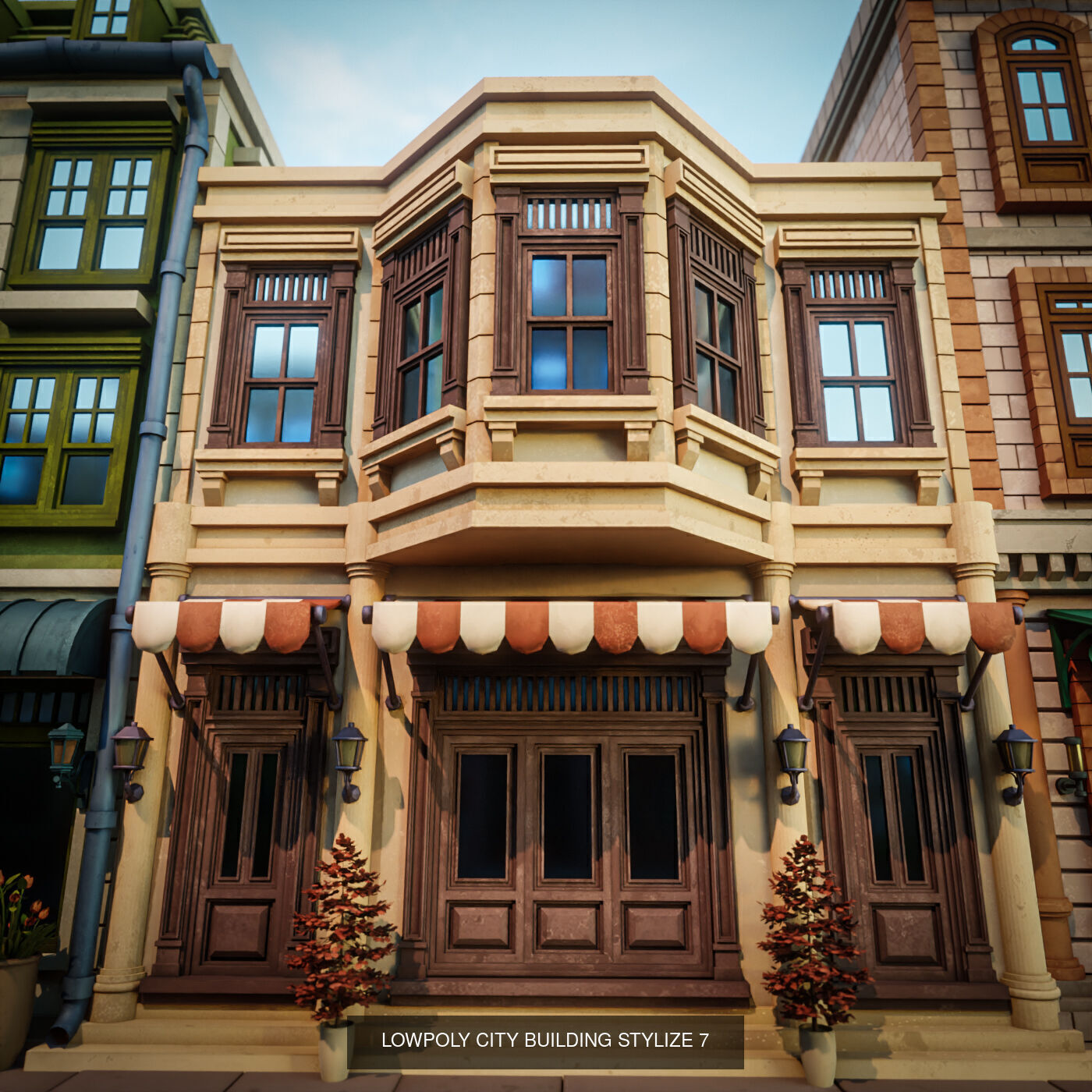 LOWPOLY CITY BUILDING STYLIZE PACK 8 BUILDING 3D Model Collection_11