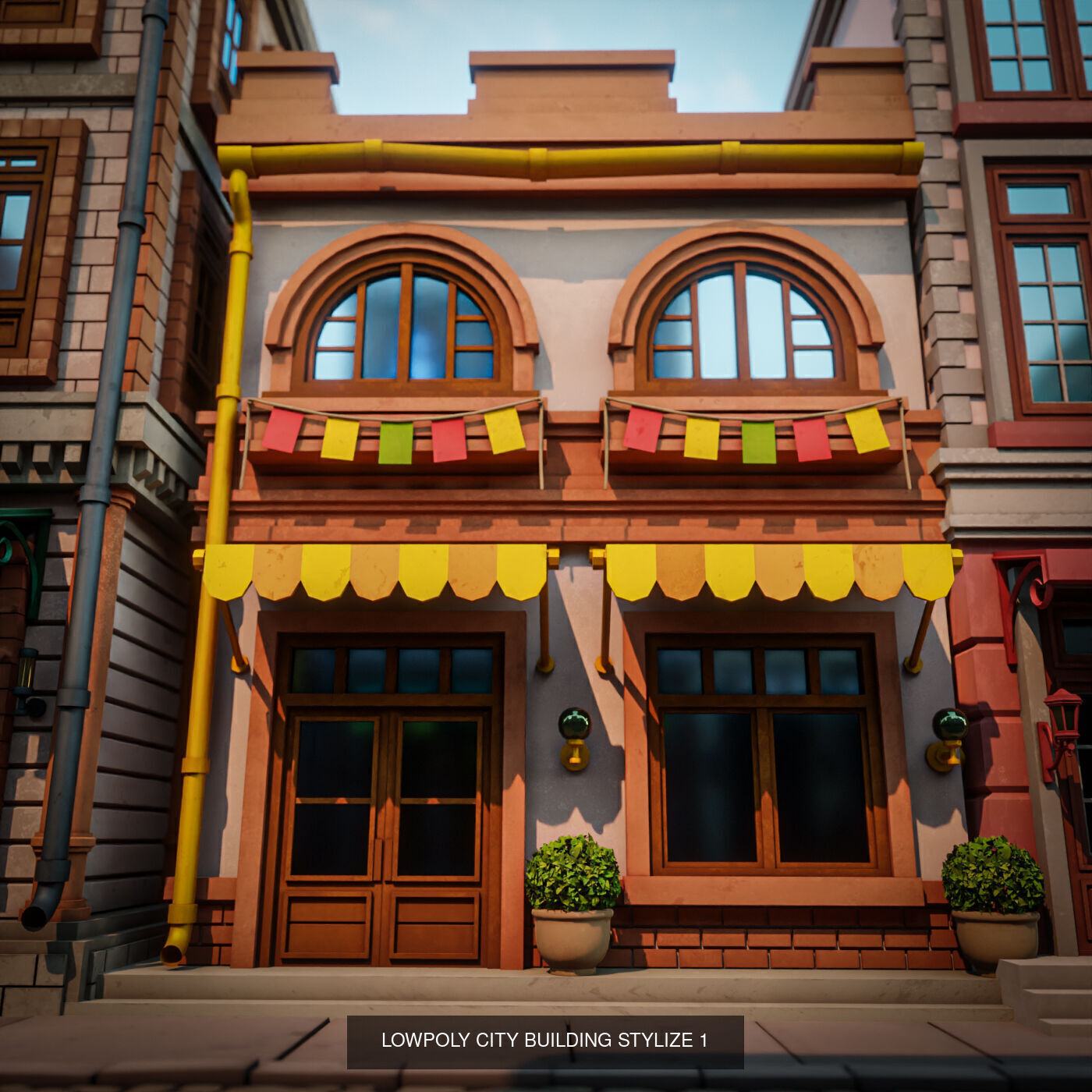 LOWPOLY CITY BUILDING STYLIZE PACK 8 BUILDING 3D Model Collection_5