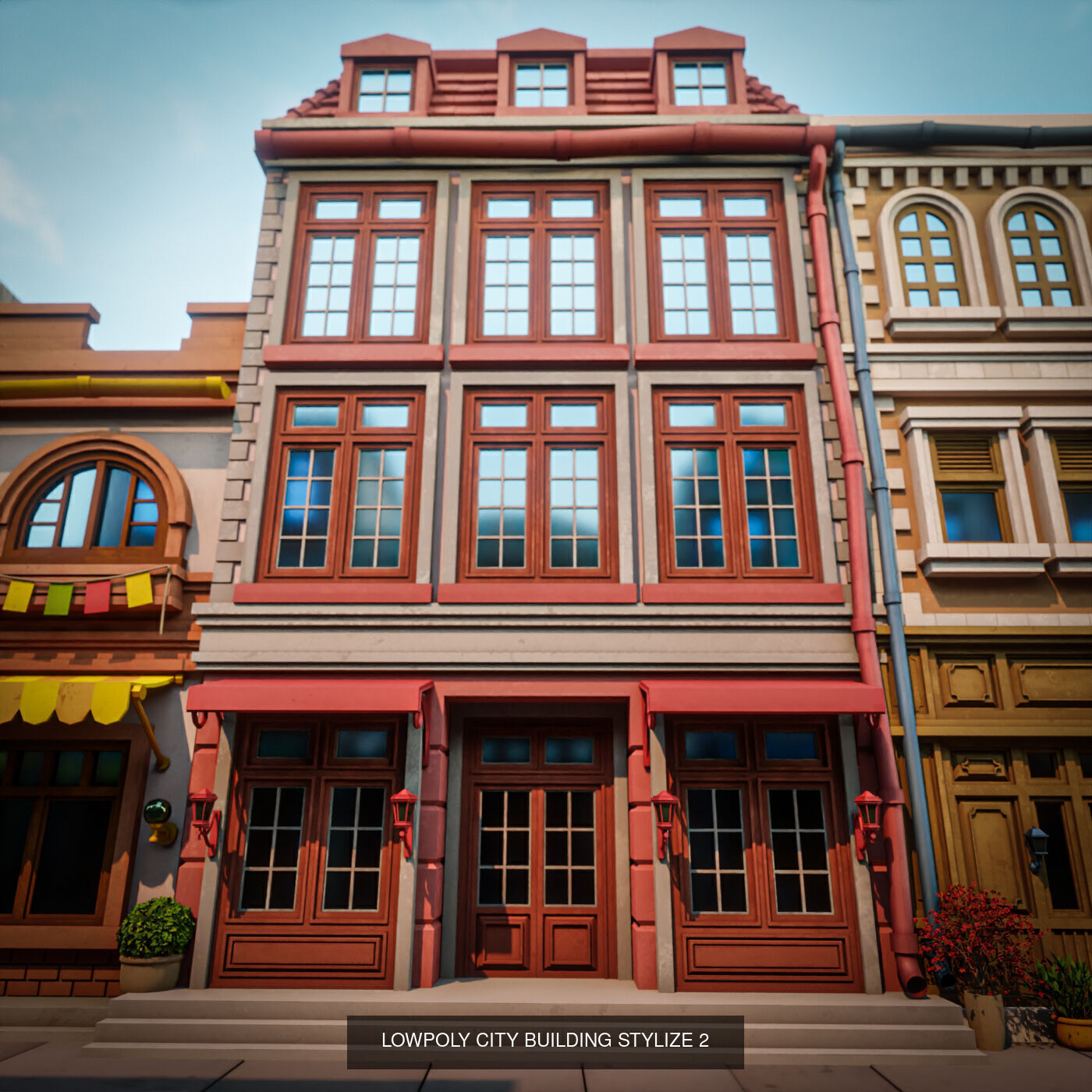 LOWPOLY CITY BUILDING STYLIZE PACK 8 BUILDING 3D Model Collection_6