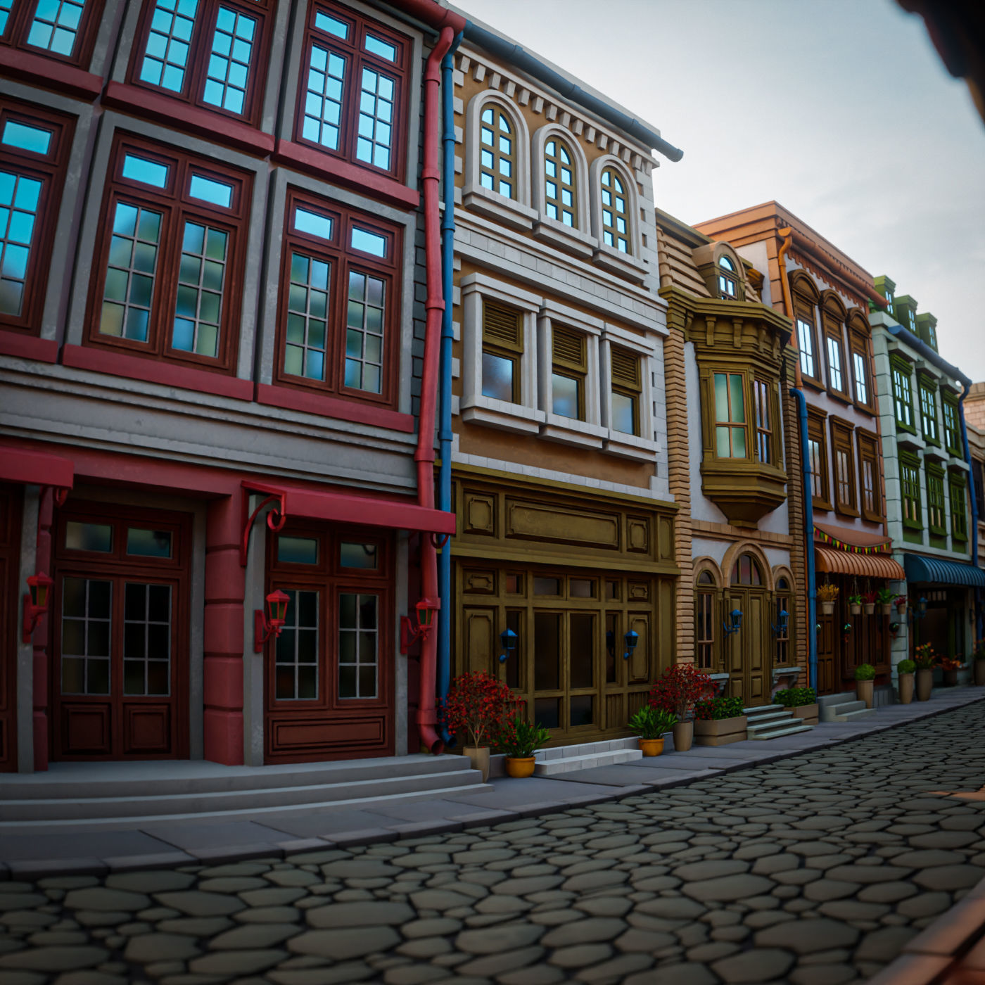 LOWPOLY CITY BUILDING STYLIZE PACK 8 BUILDING 3D Model Collection_3