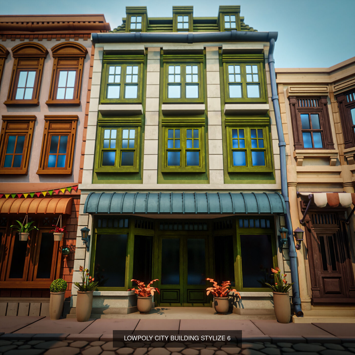 LOWPOLY CITY BUILDING STYLIZE PACK 8 BUILDING 3D Model Collection_10