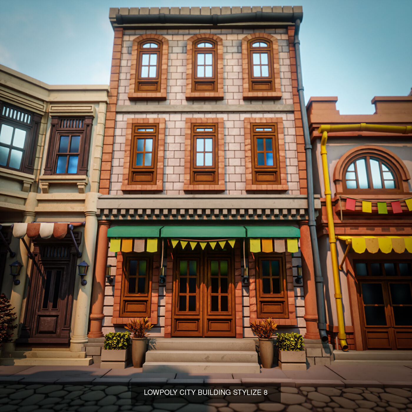 LOWPOLY CITY BUILDING STYLIZE PACK 8 BUILDING 3D Model Collection_12