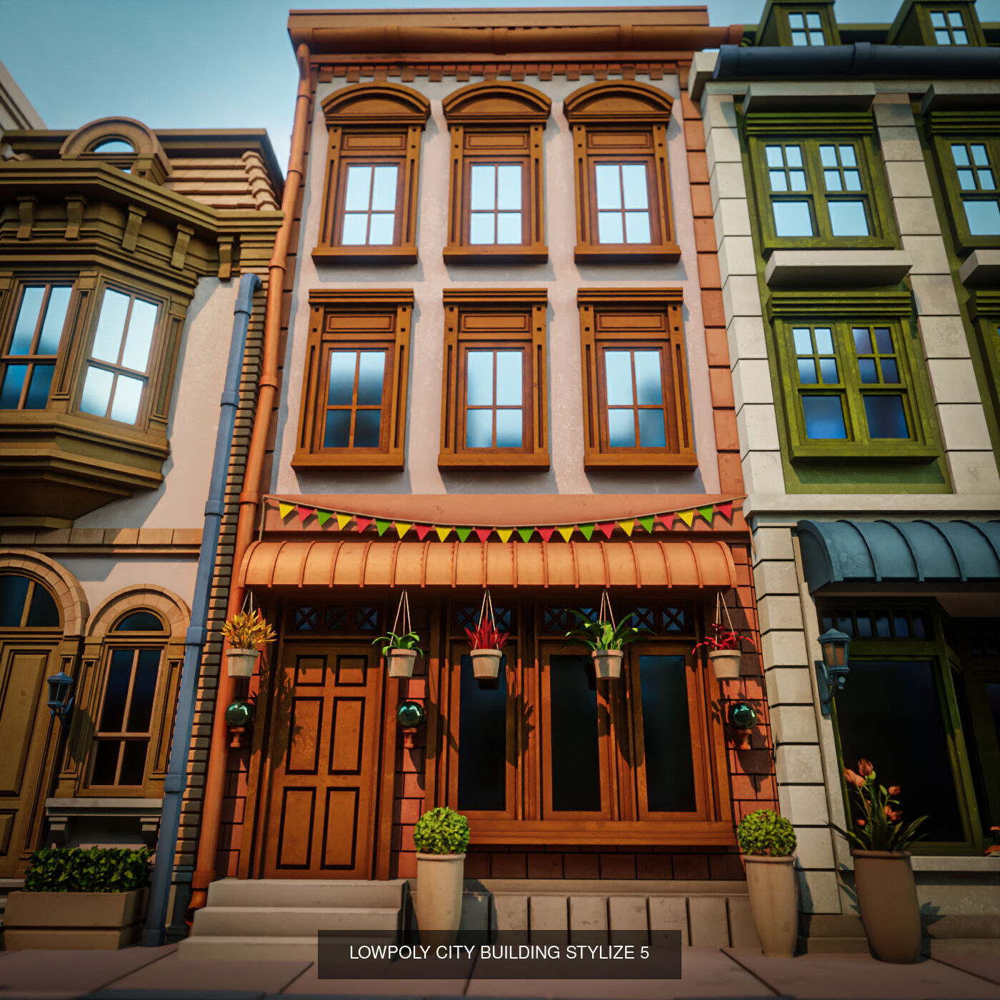 LOWPOLY CITY BUILDING STYLIZE PACK 8 BUILDING 3D Model Collection_9