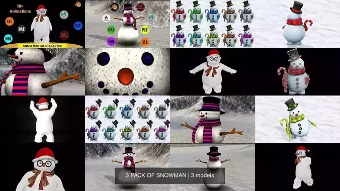 3 PACK OF SNOWMAN 3D Model Collection