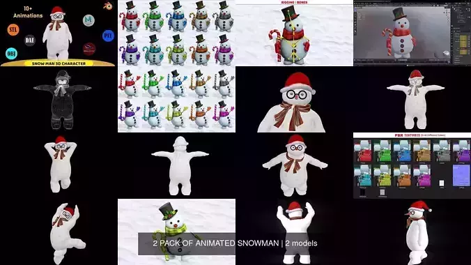 2 PACK OF ANIMATED SNOWMAN 3D Model Collection