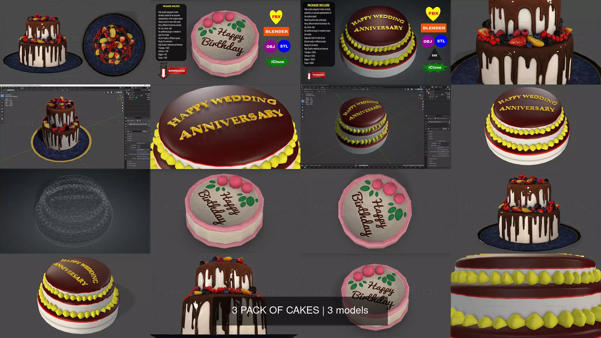 3 PACK OF CAKES 3D Model Collection_0