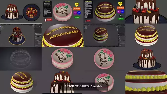 3 PACK OF CAKES 3D Model Collection